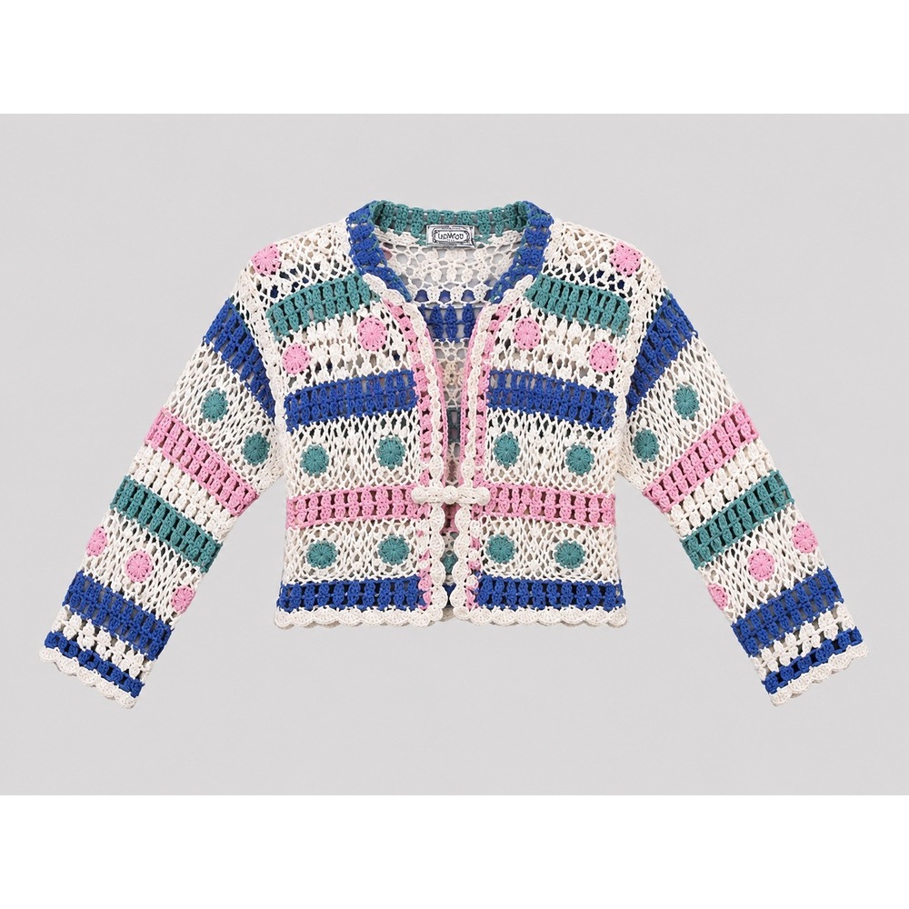 Vintage 90s Bonjour Crochet Cardigan Ramie Cotton Boho Grannycore L